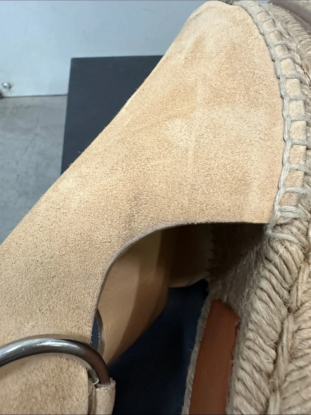 rag & bone Tan Suede Espadrille Wedge Sandals with Silver Buckle